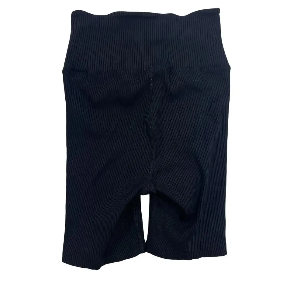 Year of Ours Ribbed V Waist Biker Short Black Womens Size Small